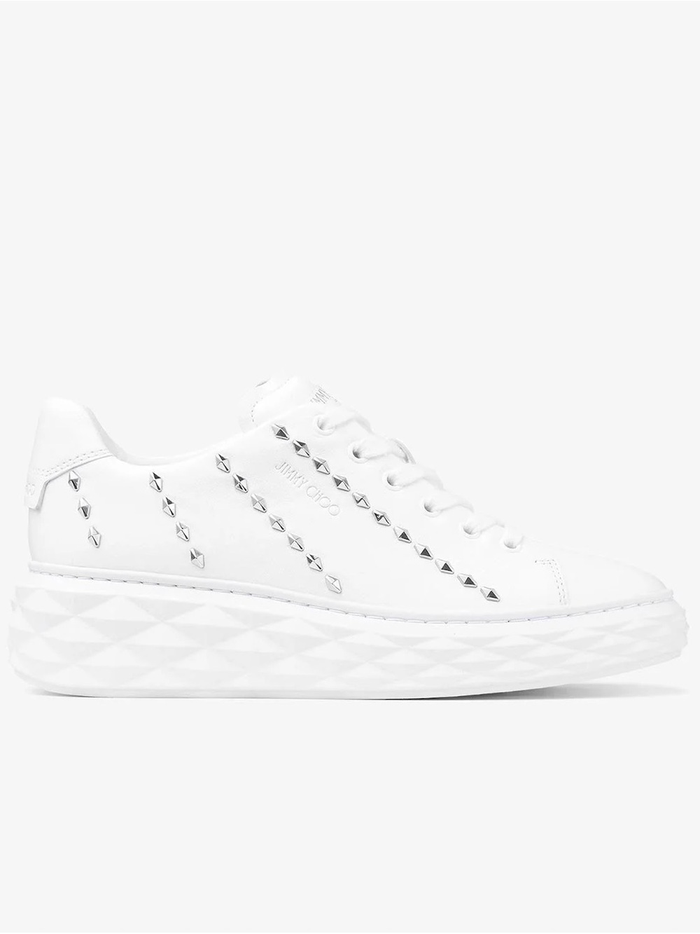 Jimmy Choo White Leather Platform Sneaker with Silver Studs
